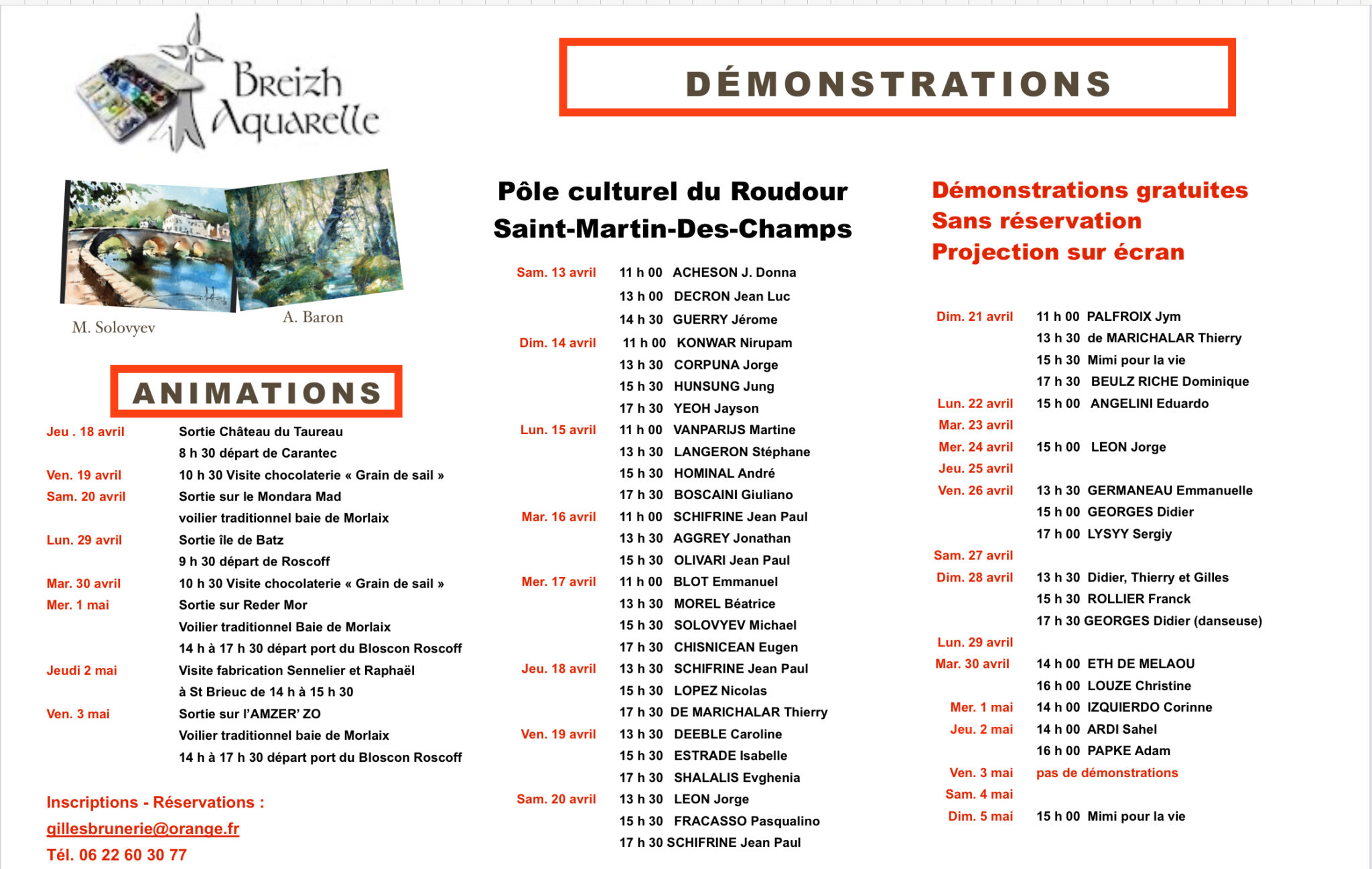 Stages Démonstrations Animations Excursions 2024 Breizh Aquarelle